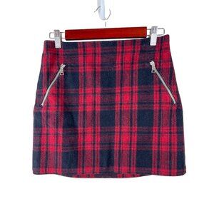Gap Red Plaid Zipper Detail Mini Wool Blend Mini Skirt Women's Size 0